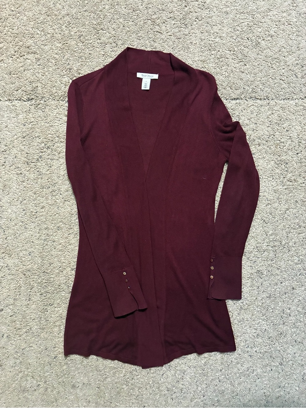 White House Black Market Burgundy Open-Front Long Cardigan